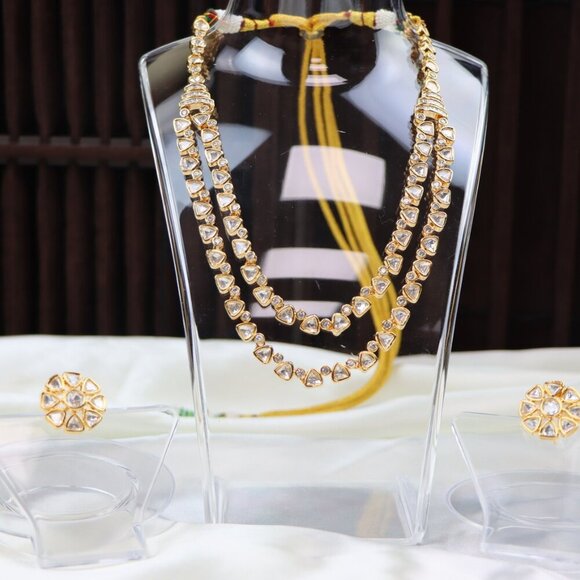 Double-Layer Kundan Necklace & Earrings Set, JP32 - Picture 1 of 12